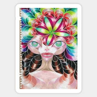 Spring Carnival Girl Alien Op-Art Sticker